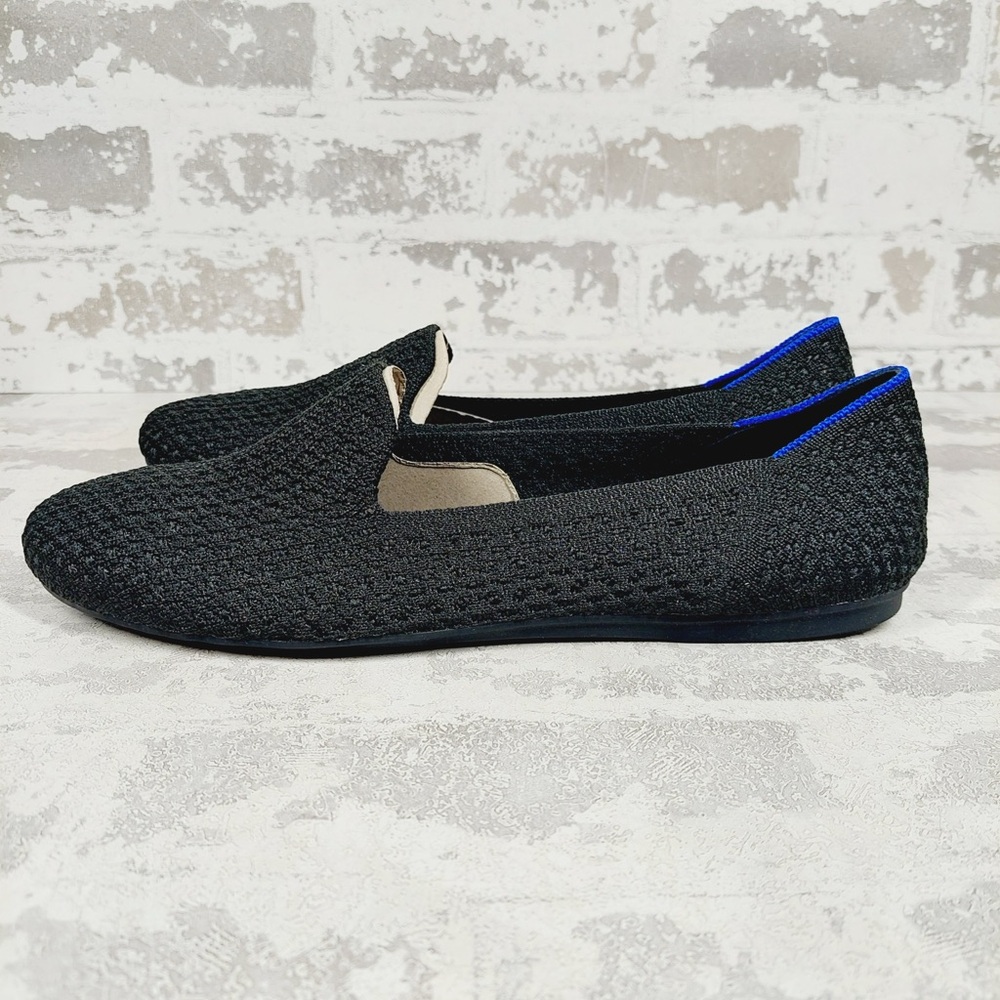 Rothy's Black Knit Slip-On Loafers with Blue and Tan Accents - Picture 1 of 7